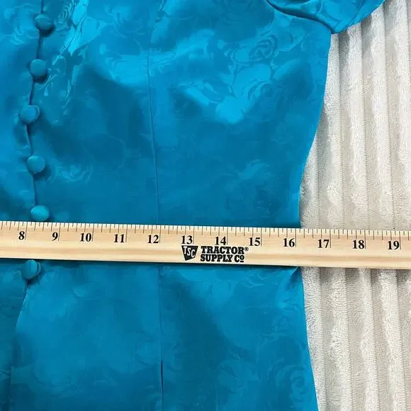 VTG 80s ADRIANNA PAPELL Women Skirt/Jackets Set Floral Long Sleeve Silk 12P Blue - Picture 13 of 14